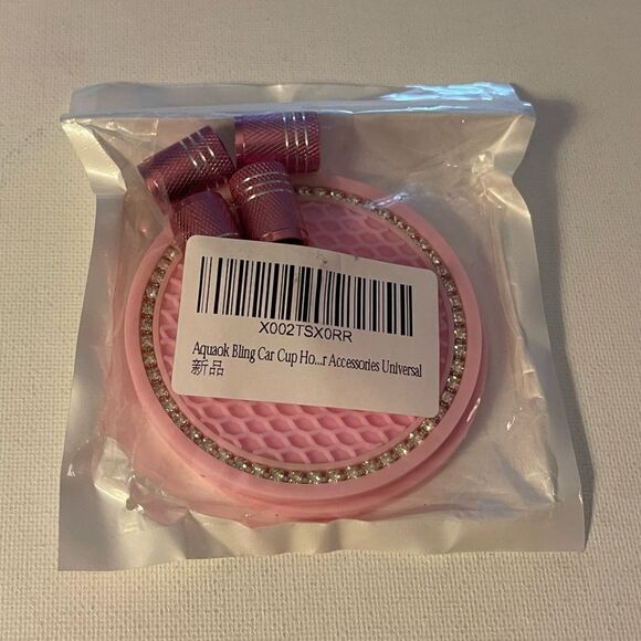 Pink Car Cup Holder Coasters with bling and Valve Stem Caps set of 6 NWT - Picture 4 of 4